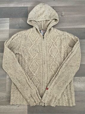Vintage Y2K Hollister Cable Knit Hood Sweater Jacket Full Zip Preppy Academia
